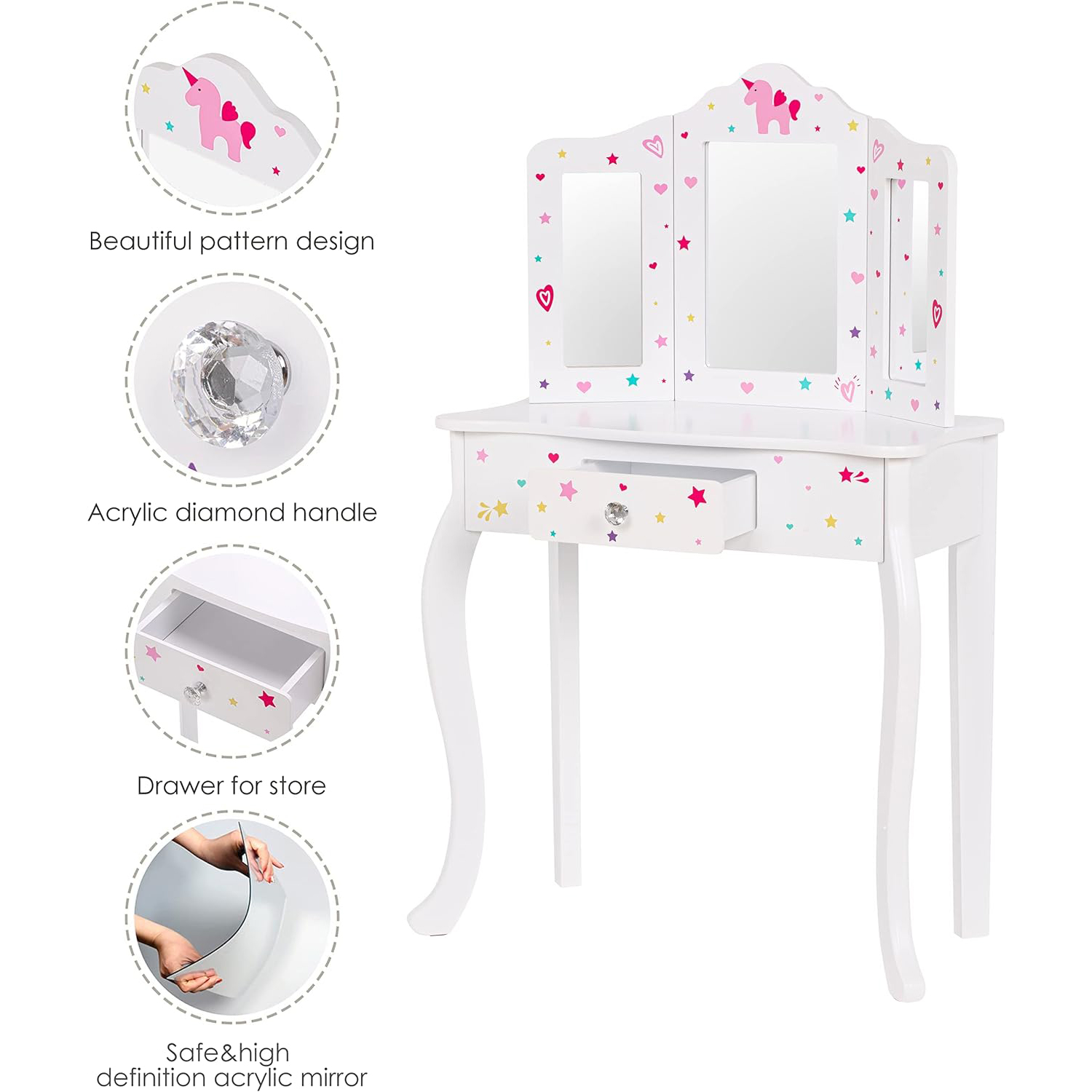 wf015 Pretend Play Kids Vanity Table and Chair